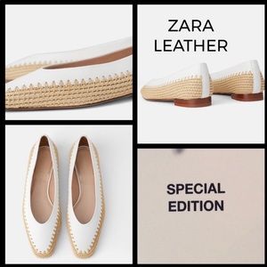 ZARA women’s white leather and woven flats. Size 6